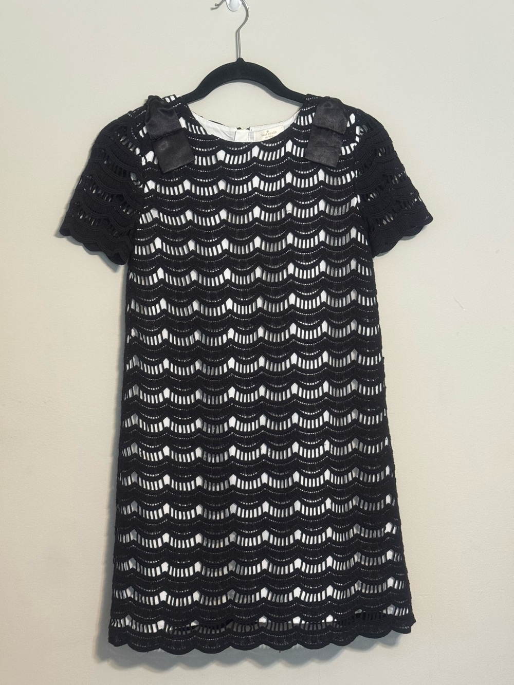 Kate Spade New York GirlsBlack Crochet Overlay Dress With Shoulder Bows Size/12Y